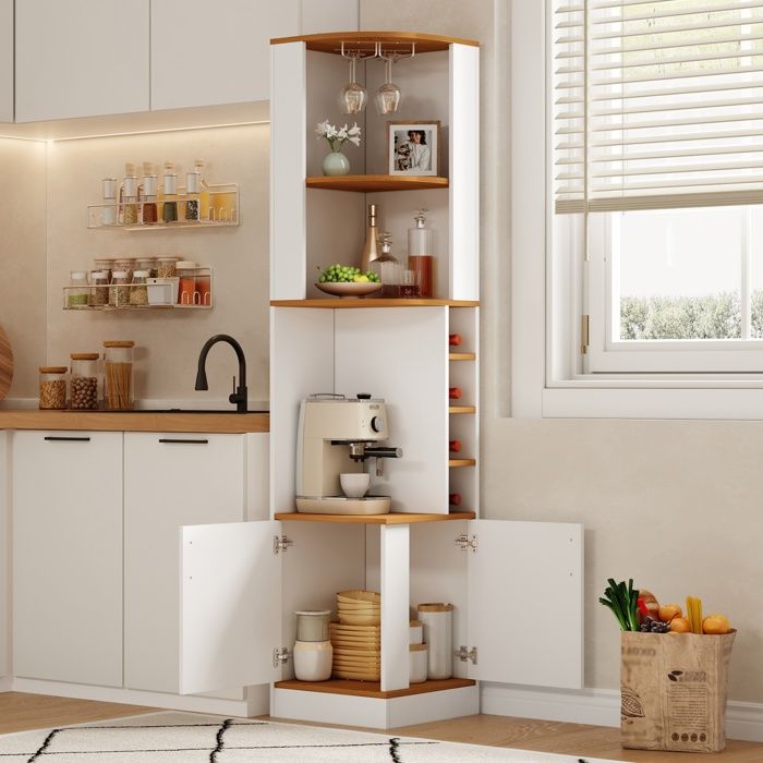 Meuble bar dangle - ZEVKOR - Meuble dangle haut - Porte-verres - 4 casiers bouteilles - MDF blanc
