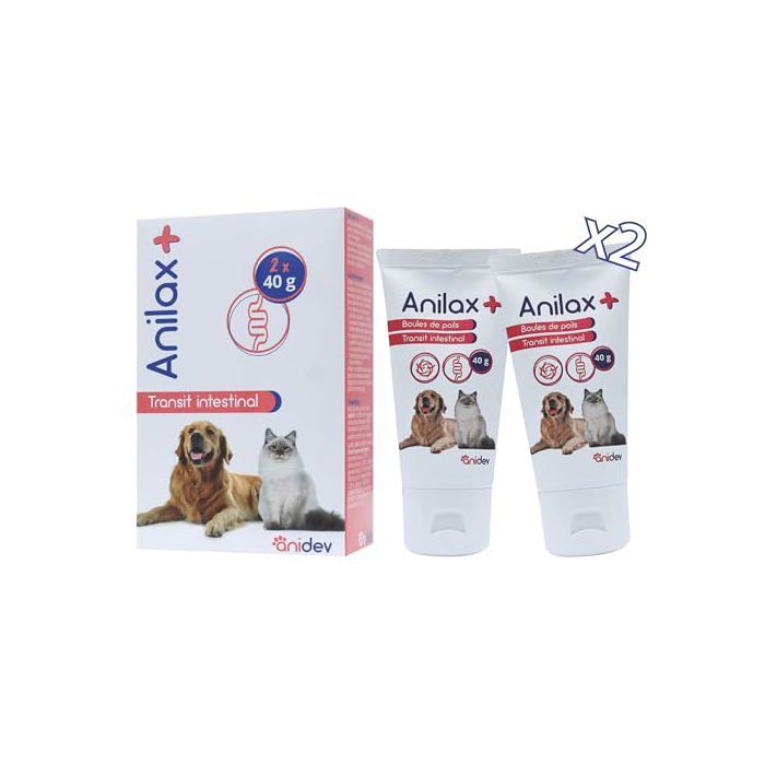 Complément alimentaire - ANIDEV - Anilax+ - Limite les boules de poils - Soutient le transit - 2 x 40 g Complément alimentaire - ANIDEV - Anilax+ - Limite les boules de poils - Soutient le transit - 2 x 40 g