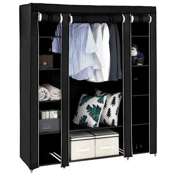 Armoire en tissu non tissé avec 12 compartiments et tringle 147x44x174 cm