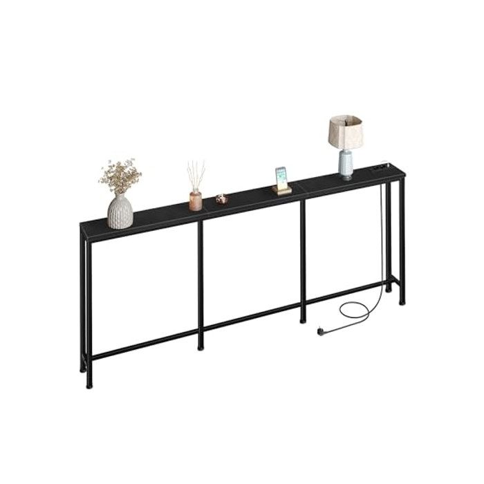 Table de Console de 200 cm Table dEntrée avec Station de Charge Bout de Canapé étroit avec 2 Prises et 2 USB Style Industriel