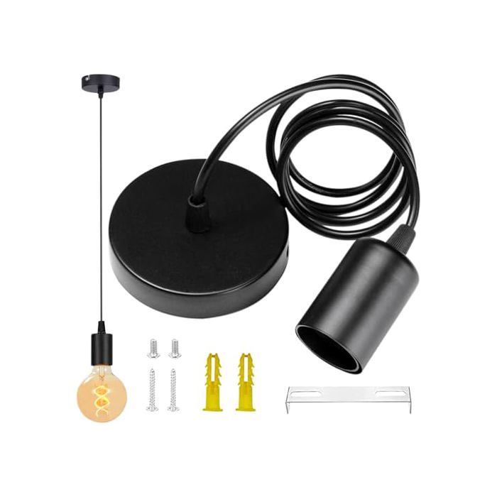 dtsc Suspension en Métal Pendentif Rétro Lustre de Plafond Lampe Support de Lampe E27 Suspension Luminaire Plafond - Noir dtsc Suspension en Métal Pendentif Rétro Lustre de Plafond Lampe Support de Lampe E27 Suspension Luminaire Plafond - Noir