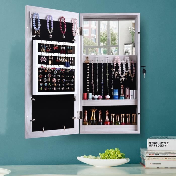 Armoire à Bijoux Murale Simple PVC Bois Grain avec Photo Storage 30 x 9 x 60cm Blanc Cdiscount