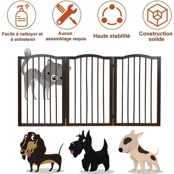Costway barrière de protection pour chien pliable, grille de sécurité  pivotante par charnière à 360 °barrière de sécurité pour animaux  domestiques d'hauteur de 60/91cm (151x91cm, brun) - Conforama