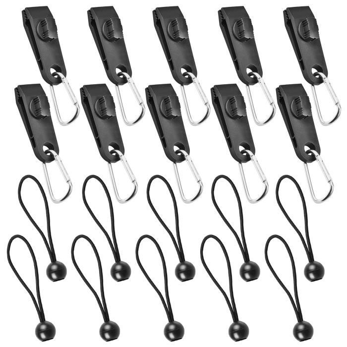 Accessoire Camping 10 Pinces à Bâche Crocodile Avec Tendeurs - Pour Tentes, Auvents Et Bâches De Camping Crocodile Fixation Tente