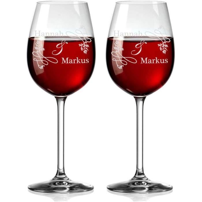 2 Verres à vin Leonardo personnalisés avec Gravure idée Cadeau en Verre à vin Rouge pour