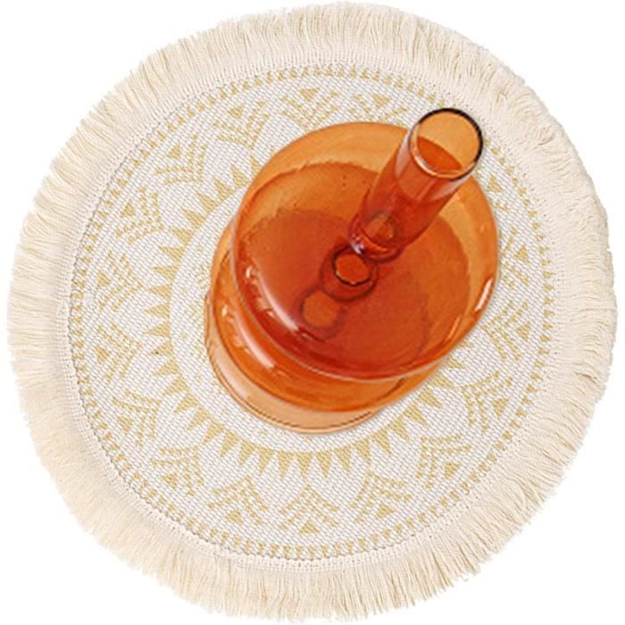 Lot De 4 Sets De Table Ronds En Macramé – 33 Cm – Coton Noir Et Crème – Style Boho Antidérapant – Décoration Salle à Manger