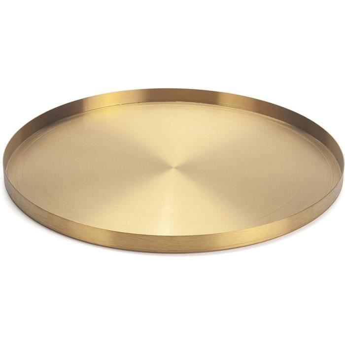 Grand PlateauPlateau de Service Rond Doré en Acier Inoxydable Bijoux et Maquillage Organiseur/Bougie Assiette Plateau Décoratif