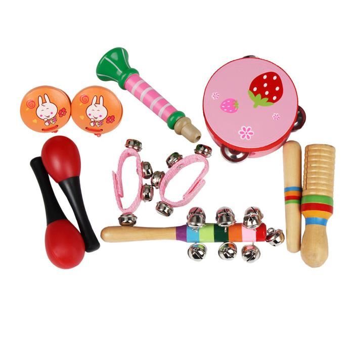 19 PCS enfants jouets musicaux Instruments en bois Percussion garçon et