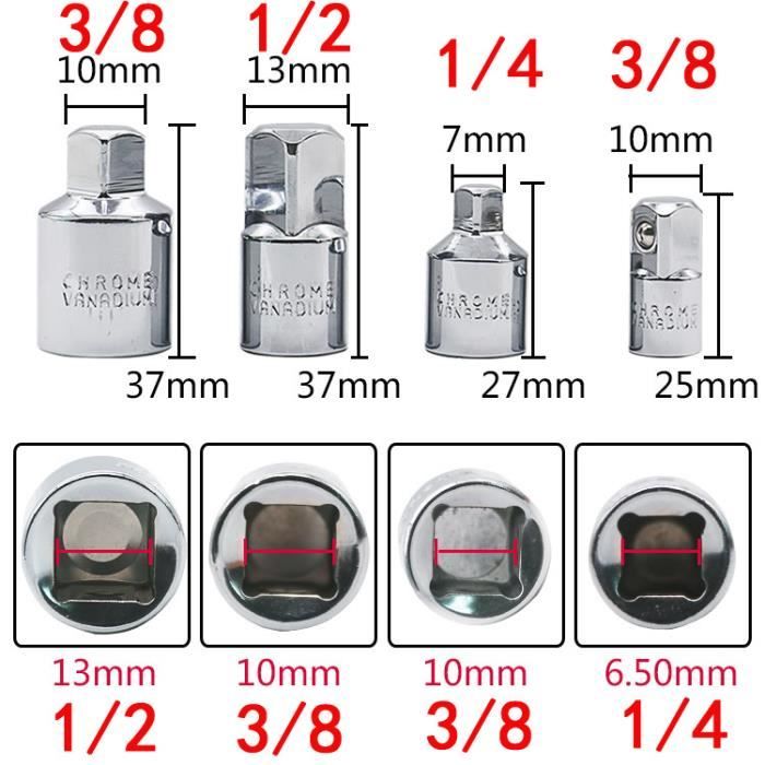 4 pcs 1/4 3/8 1/2 Drive Réducteur Adaptateur Convertisseur