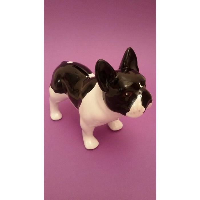 Tirelire en céramique argentée Bouledogue Français DEBOUT Longueur 19 cm