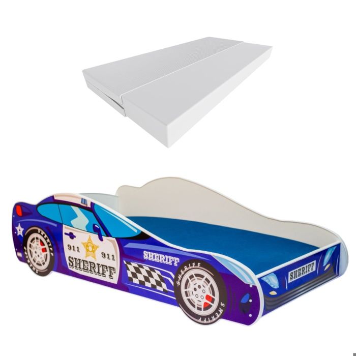 Lit enfant voiture Policier140x70cm+ sommier + matelas