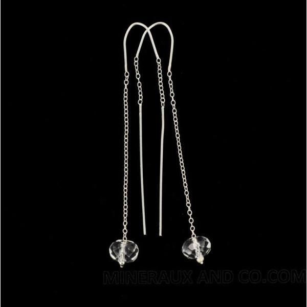Boucles D'oreilles Chaîne Argent 925 Perles Cristal Autrichien Rose Peach - Neuf