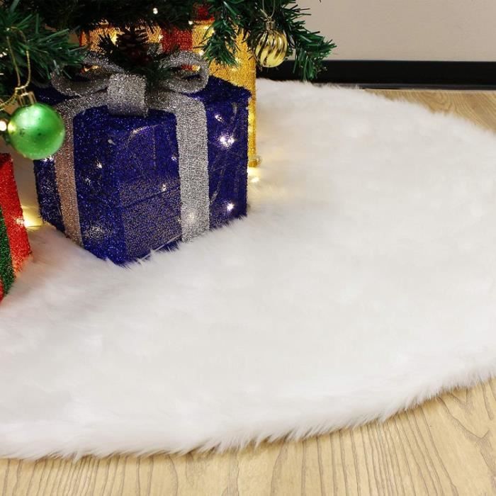 Jupe De Sapin De Noël Luxe Rouge & Blanche 120 Cm - Fausse Fourrure Épaisse Douce, Élégante Pour Arbre 1m-1.5m
