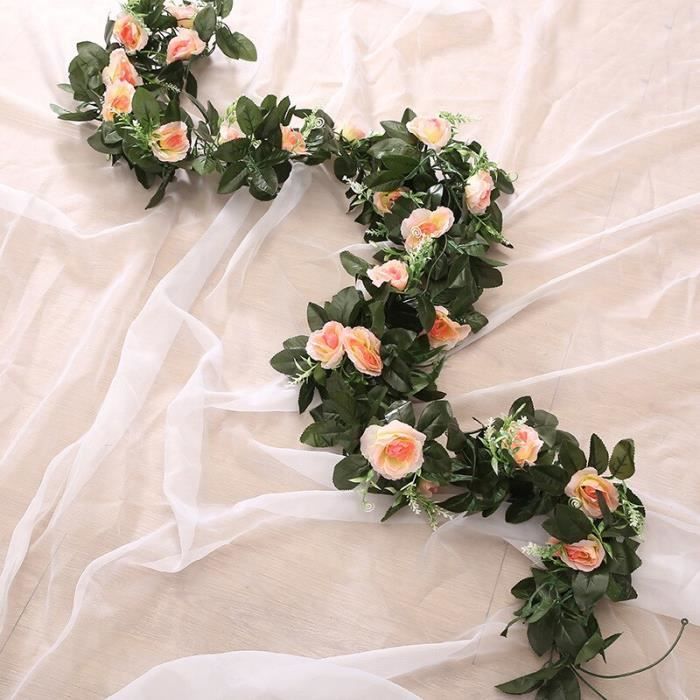 Guirlande De Fleurs Artificielles Suspendue 220cm – Vert Et Rose – Décoration Murale