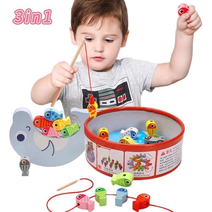 3 In 1 Jeu De Peche Enfant 18 Pcs Magnetique En Bois Perles Jouets Jeu D Equilibre Jouet Educatif Enfant 3 4 Ans Filles Garcons Cdiscount Puericulture Eveil Bebe