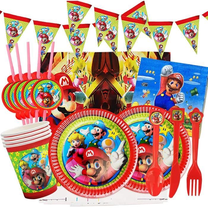 Décoration de table d'anniversaire Super Mario en carton et polyester d'une  dimension de 5 à 31,7 cm