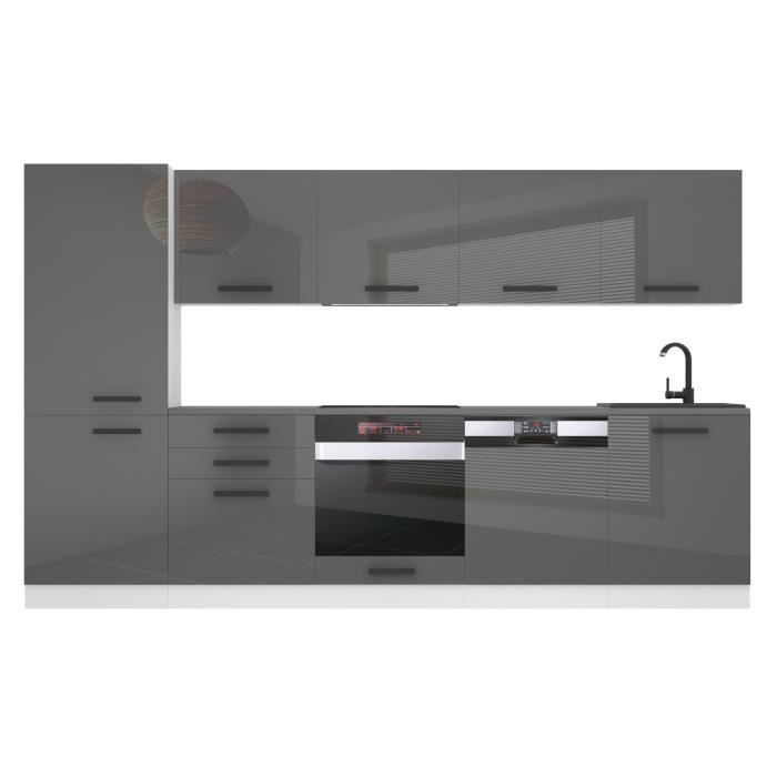 Belini Cuisine Equipee Complete ROSE Muebles de Cuisine Complets - 300 cm. Avec Plan de Travail argent très brillant