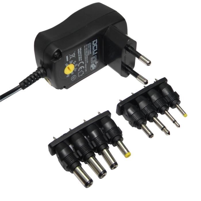 Alimentation Universelle Réglable 3V-12V - 600mA, 7.2W - 7 Connecteurs Inclus - Pour Routeur, Guirlande, Cadre Photo, Jouet