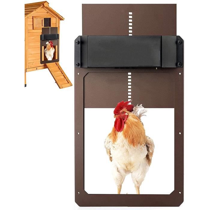 MASTERFUN Clapet automatique en aluminium pour poulailler avec batterie, porte de poulailler électrique automatique avec étanche, grand écran, minuterie, manuel, protection intelligente contre le