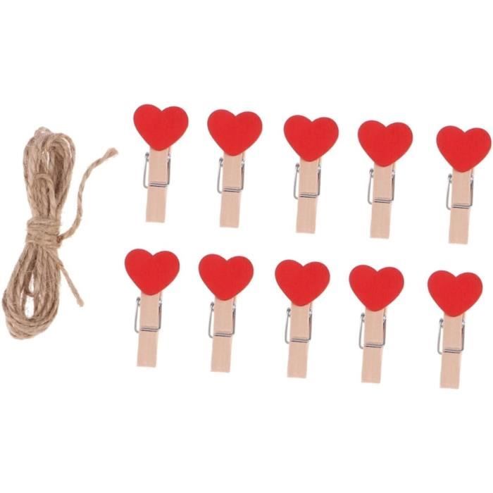 30 Pièces Pinces À Papier En Bois Petit Bois Décor De Coeur Pinces