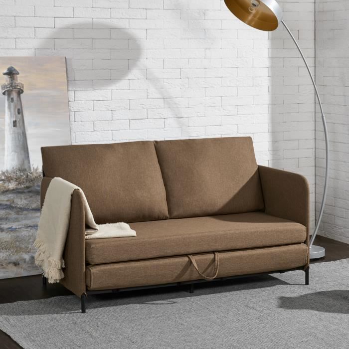 Canapé 2 places convertible Soini - EN.CASA - Marron - Tissu - Quotidien - Moelleux