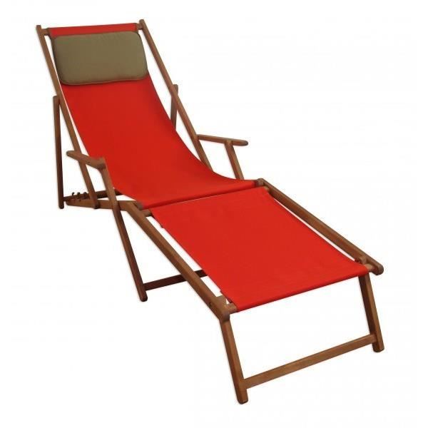 chaise longue de jardin pliante rouge - erst-holz - 10-308fkd - accoudoirs - oreiller - repose-pieds