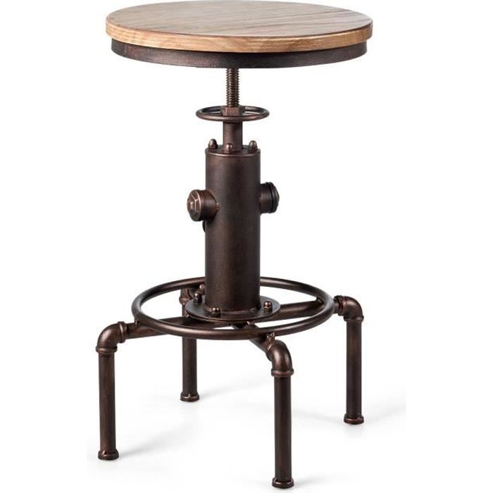 GIANTEX Tabouret de Bar Réglable en Hauteur 62 5-84CM avec Siège Pivotant Style Industriel pour Bar Café Maison