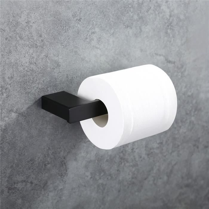 Porte Papier Toilette Mural En Acier Inoxydable - Support Avec Étagère - Noir - Fixation Vis Ou Adhésif