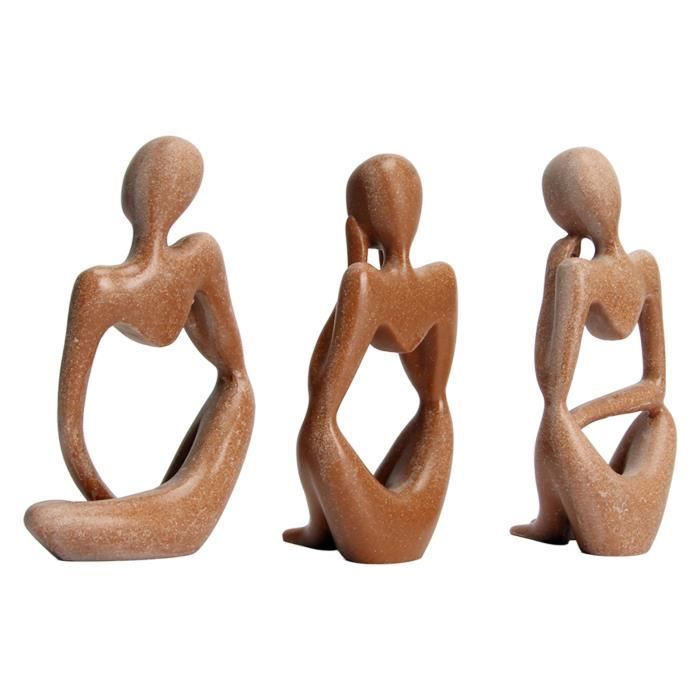 Statues De Penseur En Résine Dorée - Lot De 3 Sculptures Abstraites - Déco Bureau Et Salon - Hauteur 17 Cm
