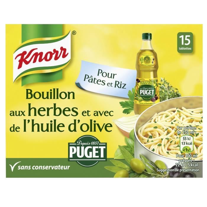 KNORR Bouillon Cube Herbes et Huile D'Olive Puget 15 cubes 150 g