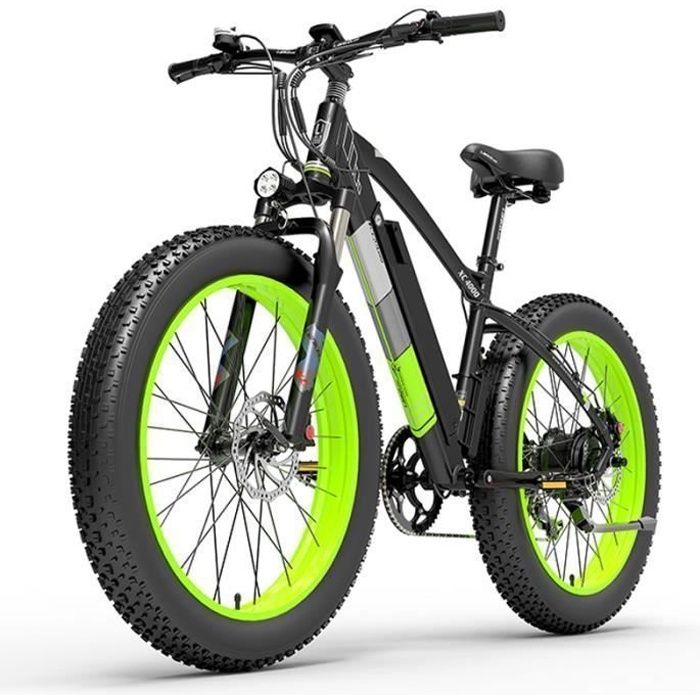 velo electrique LANKELEISI XC4000 26 pouces fat bike 40KM/H Moteur 1000W Autonomie 120km amortisseur avant VTT 48V17.5Ah Vert