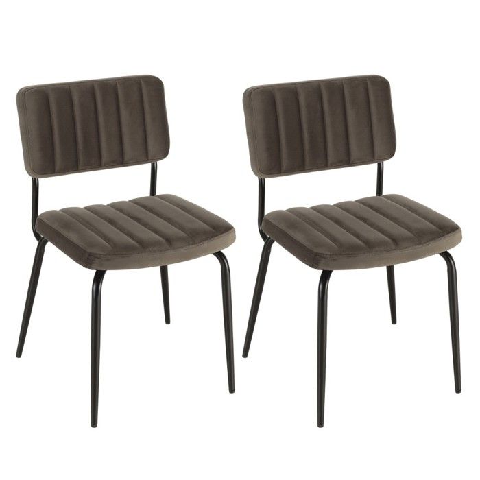 MACABANE AGATHE - Lot de 2 chaises velours gris foncé pieds en métal noir MACABANE AGATHE - Lot de 2 chaises velours gris foncé pieds en métal noir