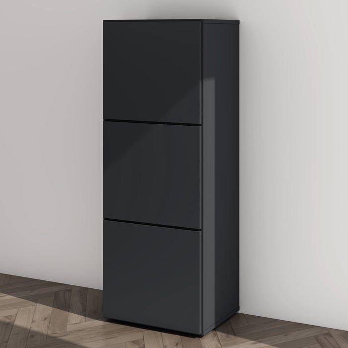 Mai & Mai Armoire à Chaussures Commode à Chaussures Entrée avec 3 Compartiments Meuble à Chaussures Gris Noir Mat 45x36x120 cm ACH2