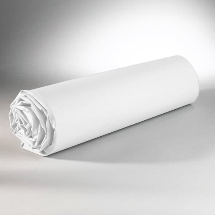 Drap housse - Coton - 160 x 200 cm - Blanc - Élastiqué - Lavable en machine Drap housse - Coton - 160 x 200 cm - Blanc - Élastiqué - Lavable en machine