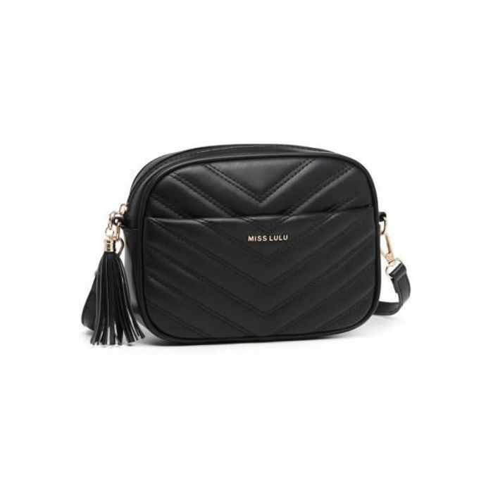 Sac à Main - MISS LULU - Petit Sac Bandoulière - PU - Noir - Ajustable 48-54cm