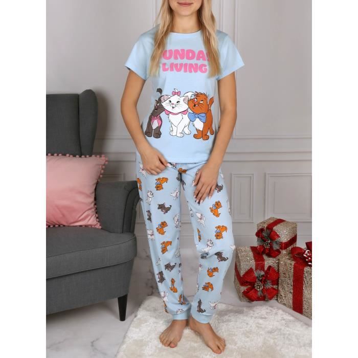 DISNEY Les Aristochats Pyjama bleu pour femme avec pantalon long