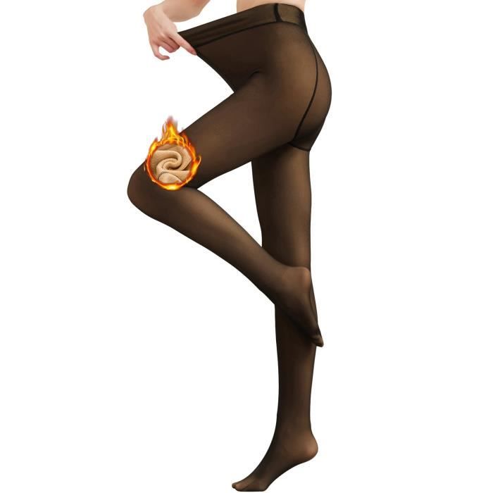 Collant Polaire Femme Effet Transparent Taille Haute Noir