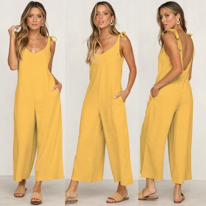 Les Mini Salopette Ladies Femmes d'été Plage de barboteuses de Jumpsuit  capsdao®7649 Jaune - Cdiscount Prêt-à-Porter