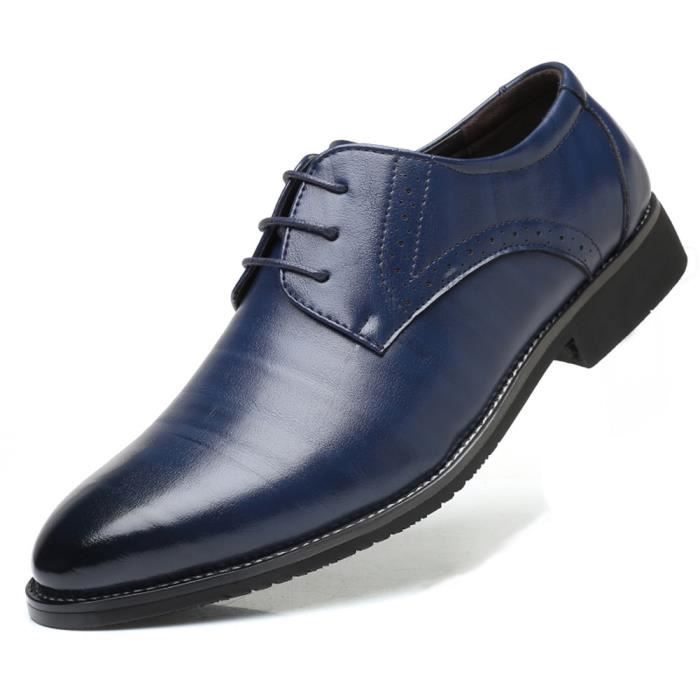 Chaussure Homme Brogue Lacets Business Cuir Vernis Bleu - Grande/Petite Taille 38-48