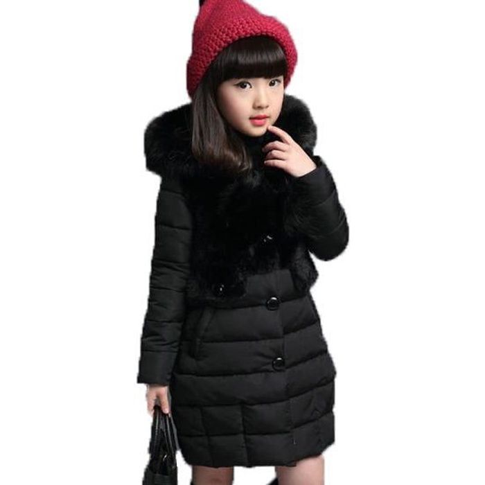 Doudoune Fille,120-160cm Doudoune Enfant Marque Blouson Mode Doudoune à Capuche Chaude Poches Manteau ​hiver Noir