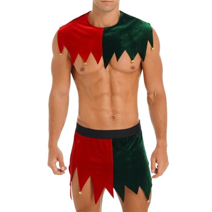 Costume Père Noël Complet Pour Homme - Inclut Veste, Pantalon, Chapeau, Ceinture, Gants, Chaussons