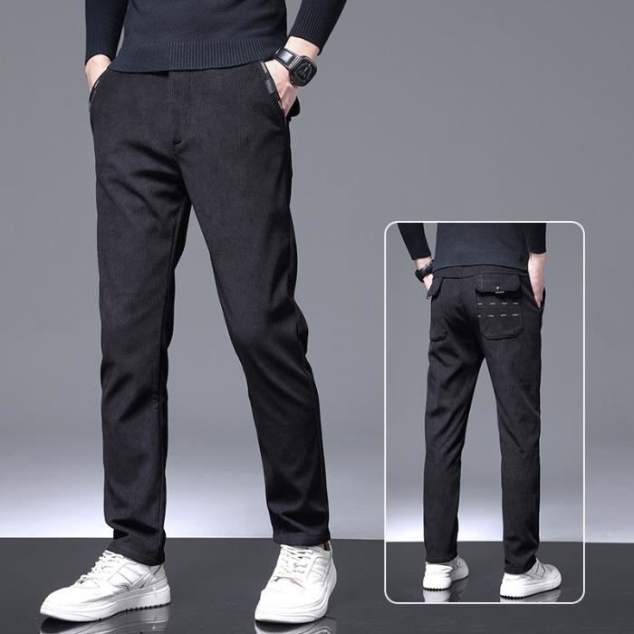 Pantalon Homme En Velours Côtelé Doublé Polaire - Taille Haute, Coupe Droite - Style Urbain