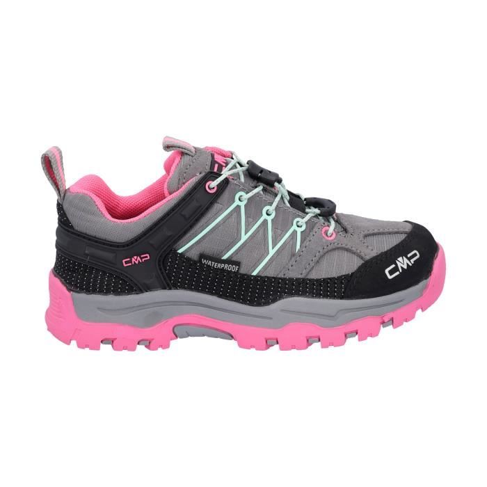 chaussures de marche de randonnée basse jeune garçon cmp rigel waterproof - cemento-pink fluo - 28