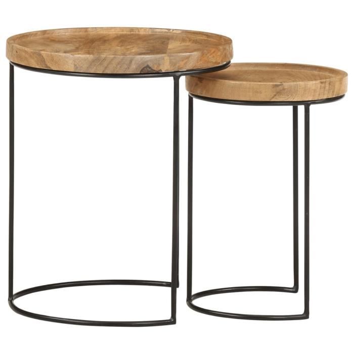 Set de Tables d’Appoint BINGO - Ensemble de Tables basses 2 Pièces - Bout de Canapé - Bois de manguier massif et acier 15418