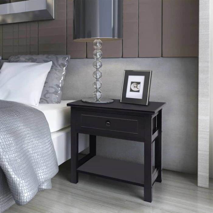 Chambre Meuble de chevet Noir Table de chevet Bois Noir -[8806]