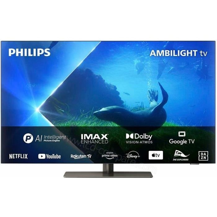 Philips Ambilight TV OLED848 55'''' 4K UHD 120Hz Google TV 139 cm Dolby Vision et Dolby Atmos