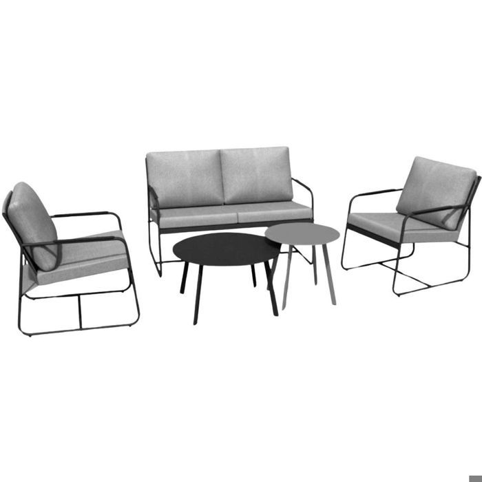 Ensemble salon de jardin complet 5 places Bali en acier - Toile tendue en TPEP - gris