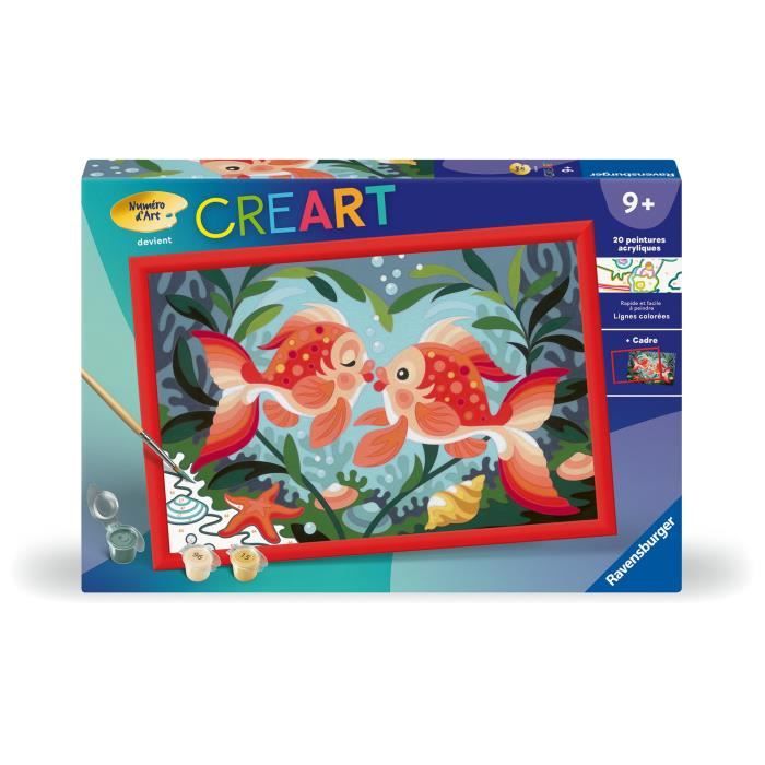 CreArt Kids 31x21cm Bisous de poissons Kit de peinture par numéros Numéro dArt Dès 7 ans 25853 Ravensburger