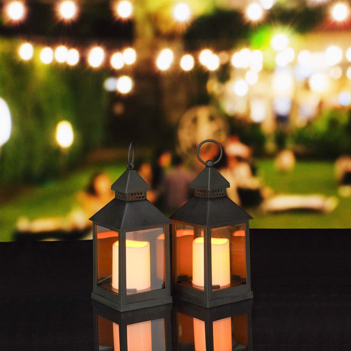 Lot De 4 Lanternes LED Effet Flamme - Hauteur 23 Cm, Noir - Pour Extérieur Et Intérieur - Posables Ou à Suspendre - Sans Piles - 6