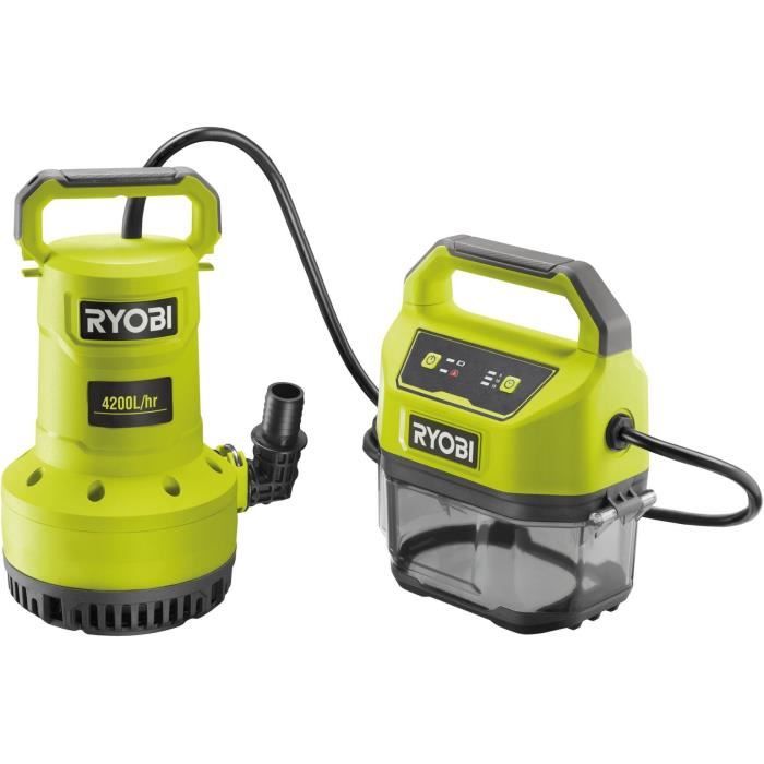 Pompe d'évacuation 18V - RYOBI - 4 200 l/h - Immersion maxi. 5 m - Norme IPX7 - Minuterie 3 réglages